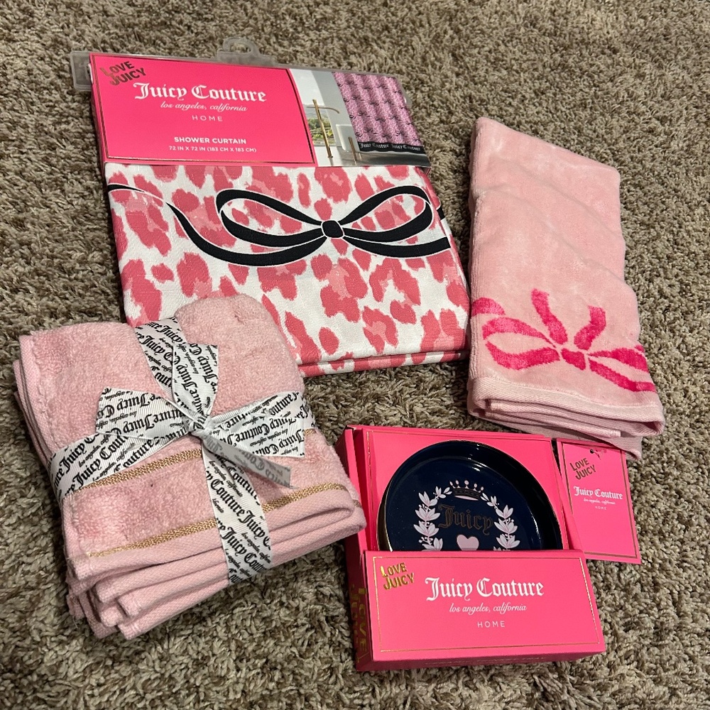 NWT Juicy Couture Home Essentials Bundle – Towels, Trinket Tray & Shower Curtain